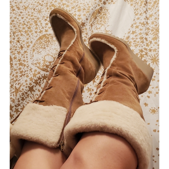 ‼️FINAL SALE‼️Y2K Coach Karita Tan Suede Long Boots With Fur - Picture 1 of 9
